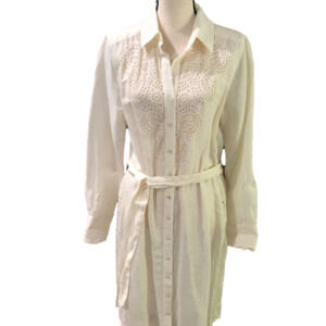 Free People Ivory Embroidered Button-down Dress Duster, Size Medium